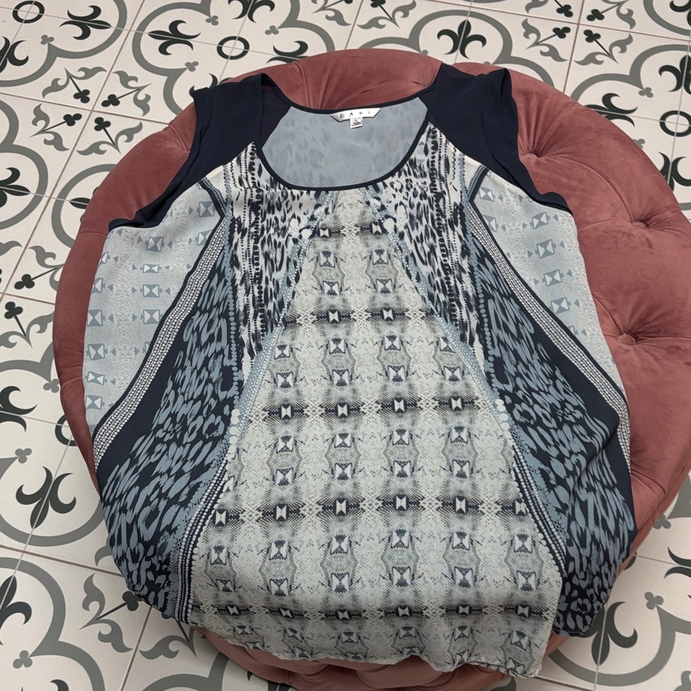 CAbi Blue and Gray Patterned Blouse
